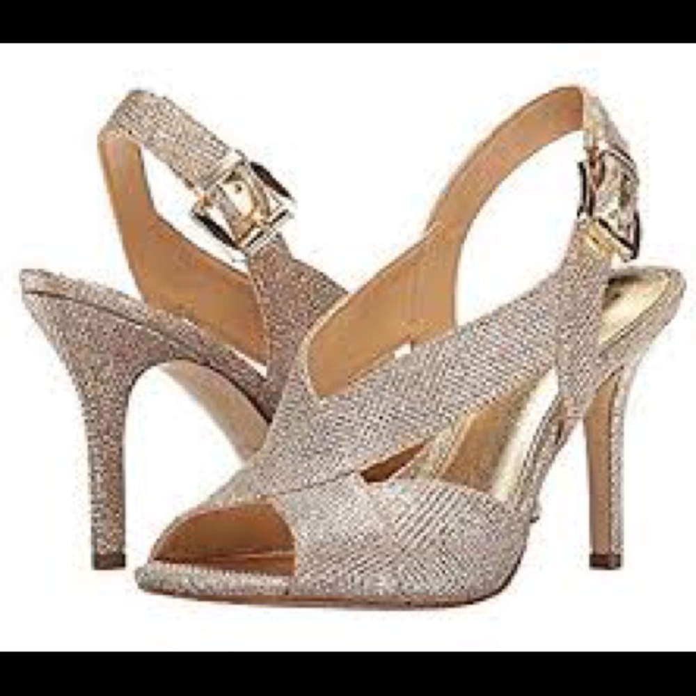 Brand New Michael Kors “Becky” Gold Glitter Sandals Sz 10